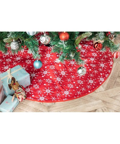 36 inches Red Christmas Tree Skirt with White Snowflakes- Double Layers Xmas Tree Base Cover Mat for Christmas New Year Home ...