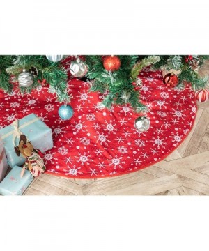 36 inches Red Christmas Tree Skirt with White Snowflakes- Double Layers Xmas Tree Base Cover Mat for Christmas New Year Home ...