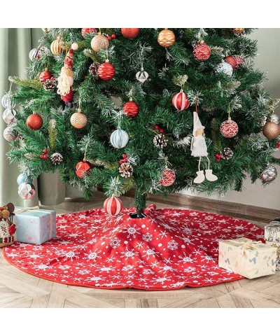 36 inches Red Christmas Tree Skirt with White Snowflakes- Double Layers Xmas Tree Base Cover Mat for Christmas New Year Home ...