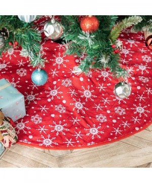 36 inches Red Christmas Tree Skirt with White Snowflakes- Double Layers Xmas Tree Base Cover Mat for Christmas New Year Home ...