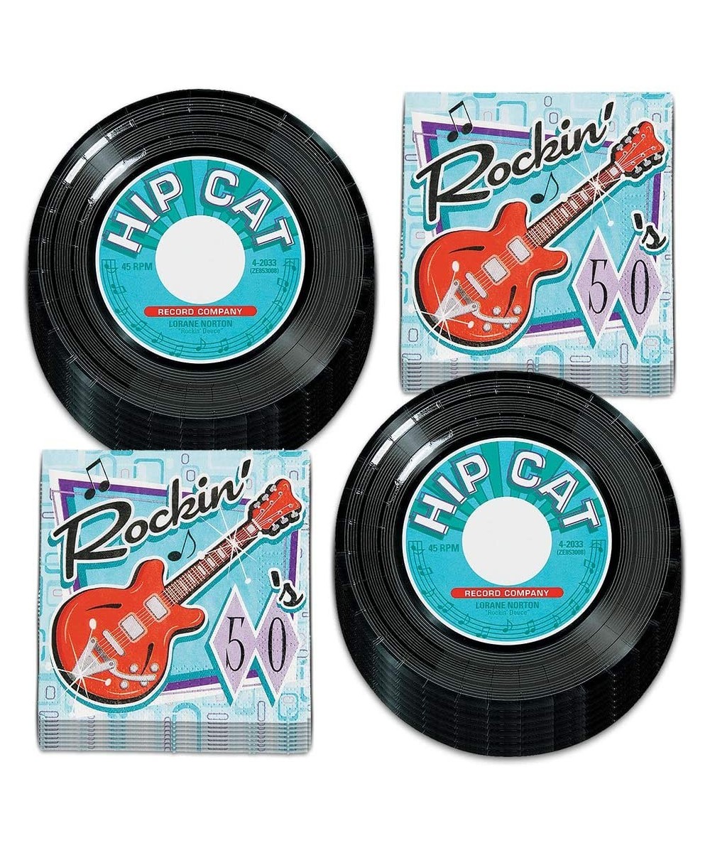 Record Themed Dessert Paper Plates and Rock & Roll Napkins- 50's Party Decorations (Serves 16) - Dessert Paper Plates and Roc...