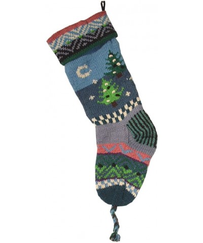 Handknit Wool Christmas Stockings - Blue Trees - CJ11BKWFMLL $32.87 Stockings & Holders