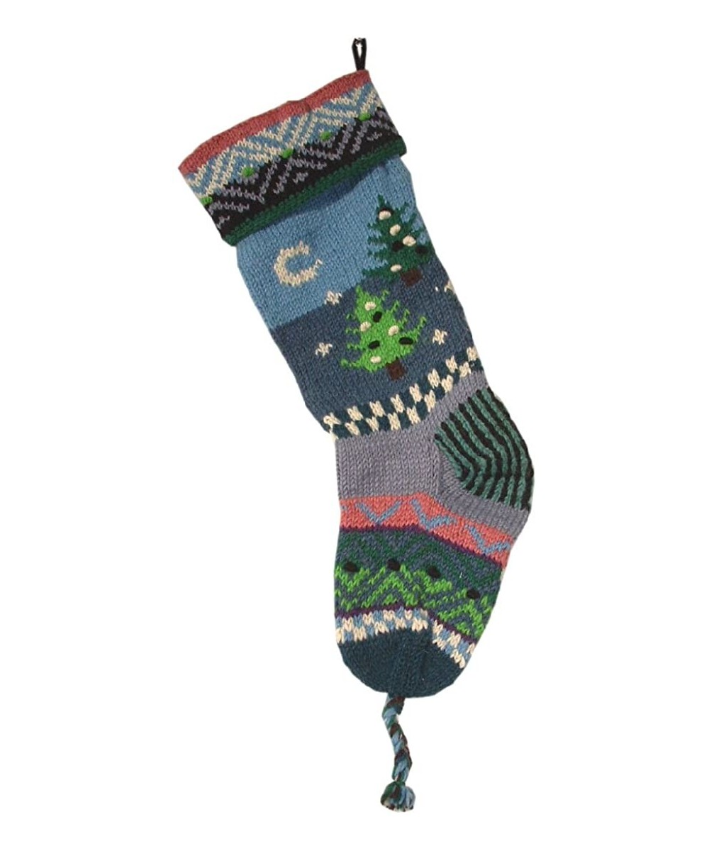 Handknit Wool Christmas Stockings - Blue Trees - CJ11BKWFMLL $32.87 Stockings & Holders
