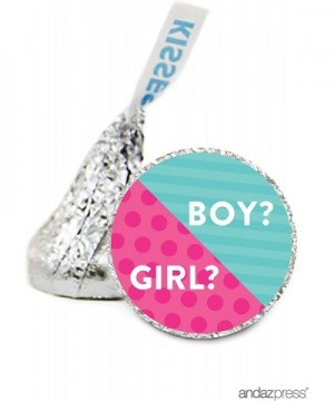 Chocolate Drop Labels Stickers Single- Baby Shower- Boy or Girl?- 216-Pack- For Gender Reveal Hershey's Kisses Party Favors- ...