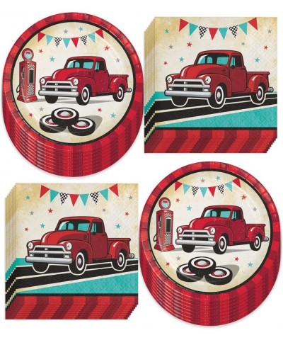 Vintage Red Truck Party - Classic Red Pickup & Old Pump Station Paper Dessert Plates and Beverage Napkins (Serves 16) - Class...