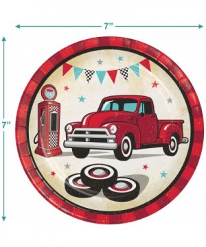 Vintage Red Truck Party - Classic Red Pickup & Old Pump Station Paper Dessert Plates and Beverage Napkins (Serves 16) - Class...