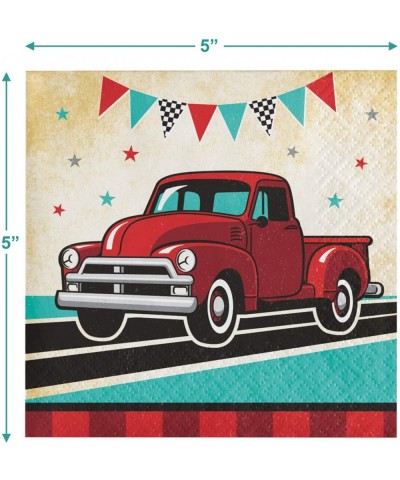 Vintage Red Truck Party - Classic Red Pickup & Old Pump Station Paper Dessert Plates and Beverage Napkins (Serves 16) - Class...