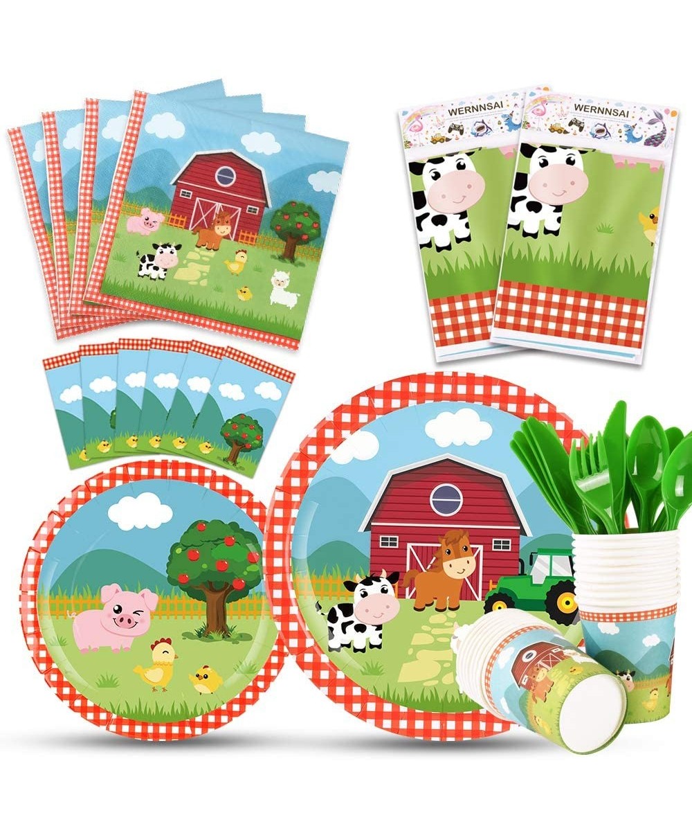 Farm Party Tableware Set - Barnyard Animal Themed Party Supplies for Kids Birthday Baby Shower Disposable Tablecloth Plates C...