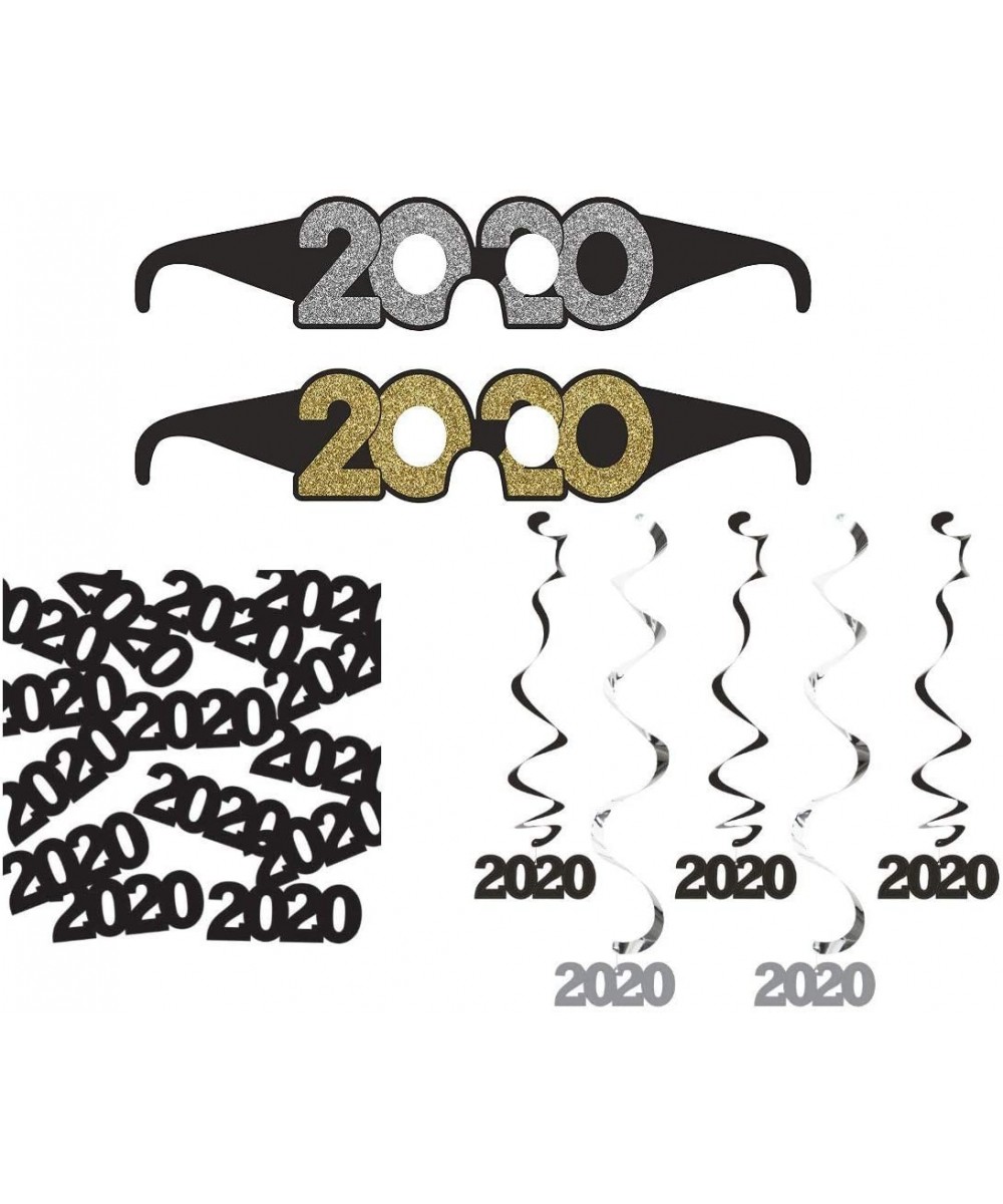 2020 Graduation Decorations - 2020 Dizzy Danglers - 2020 Black Confetti - 2020 Gold Silver and Black Paper Favor Glasses - Gr...