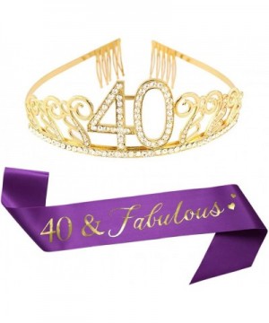 40th Birthday Gold Tiara and Sash- Purple Satin Sash and Crystal Rhinestone Birthday Crown for Happy 40th Birthday Party Supp...