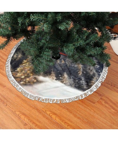 48 Inches Christmas Tree Skirt - Galaxy Tree Thick Double Layers Tree Skirts with Fringe Trim - Halloween Party Holiday Decor...