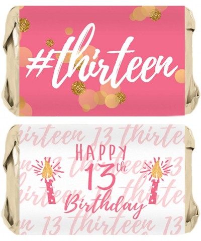 Girls 13th Birthday Party Mini Candy Bar Wrappers- Pink and Gold - 45 Stickers - Pink and Gold - CF186MRADTU $8.24 Favors