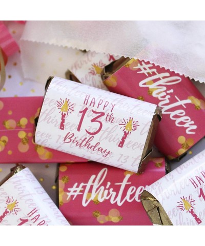 Girls 13th Birthday Party Mini Candy Bar Wrappers- Pink and Gold - 45 Stickers - Pink and Gold - CF186MRADTU $8.24 Favors