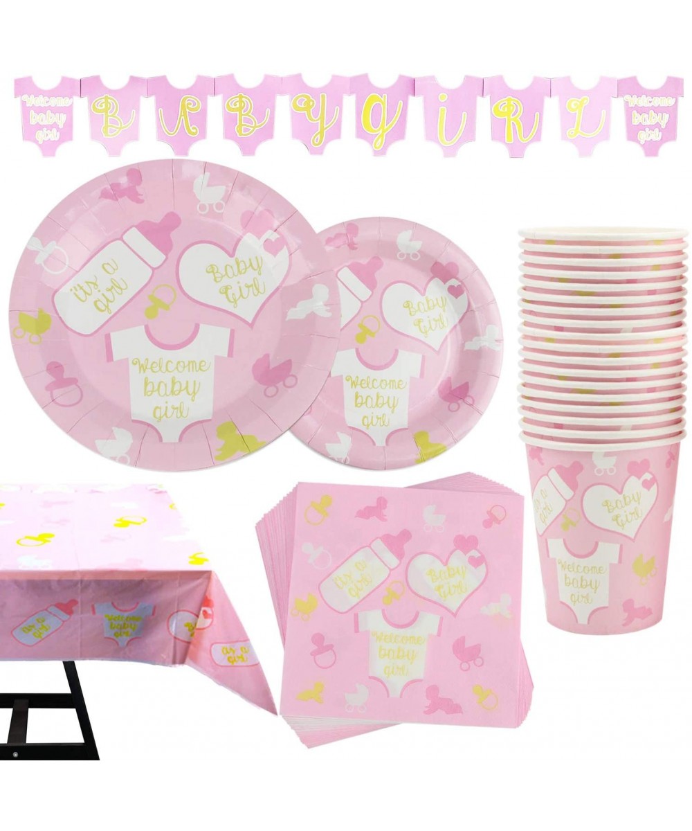 82 Piece Girl Baby Shower Party Set Including Banner- Plates- Cups- Napkins- Tablecloth- Serves 20 - CQ18NQXMA2R $9.93 Party ...