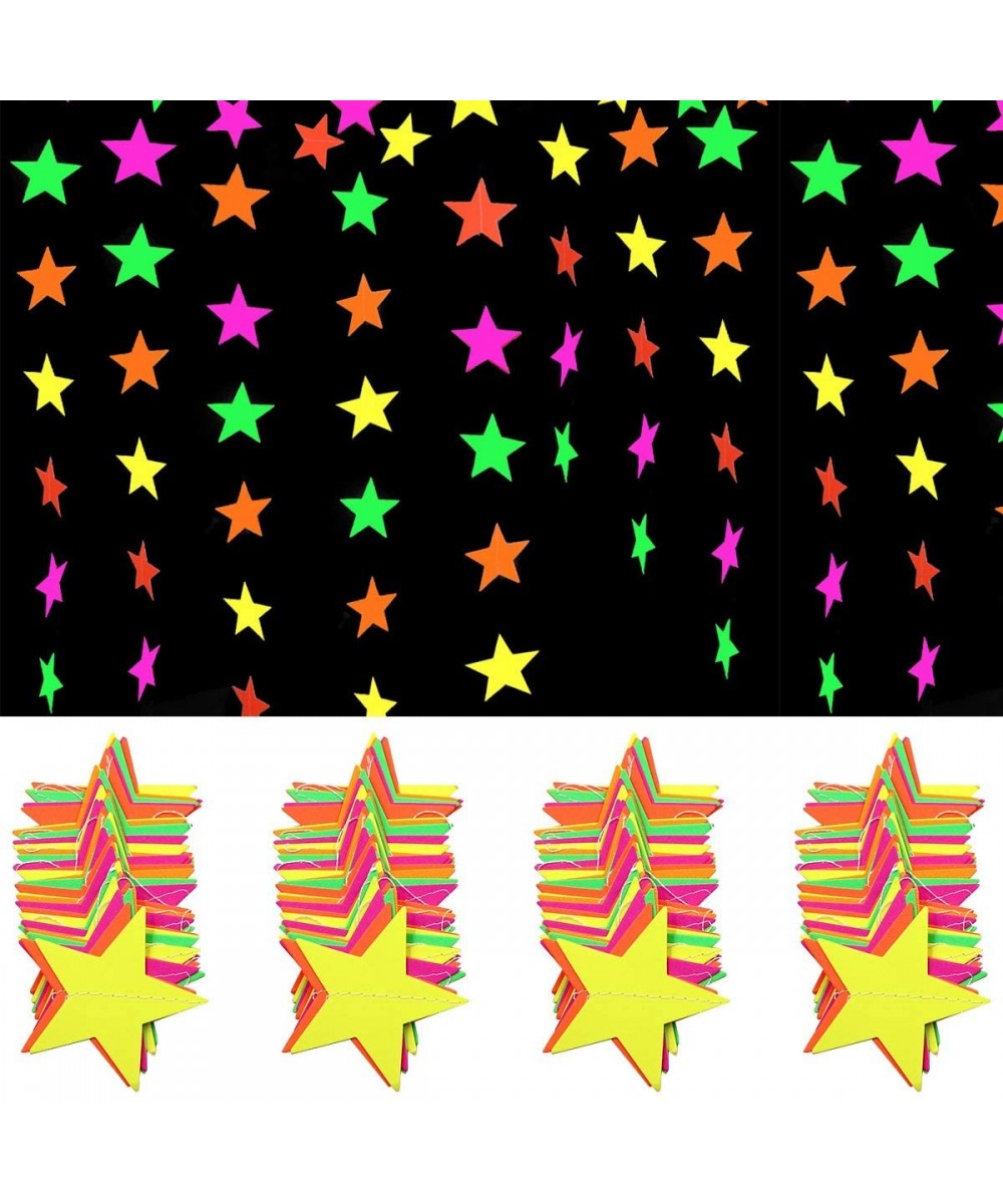 58ft/160 Pcs Neon Star Garland Black Light Hanging Decorations for Birthday Party- Black Light Reactive UV Glow Party- 2.8 In...