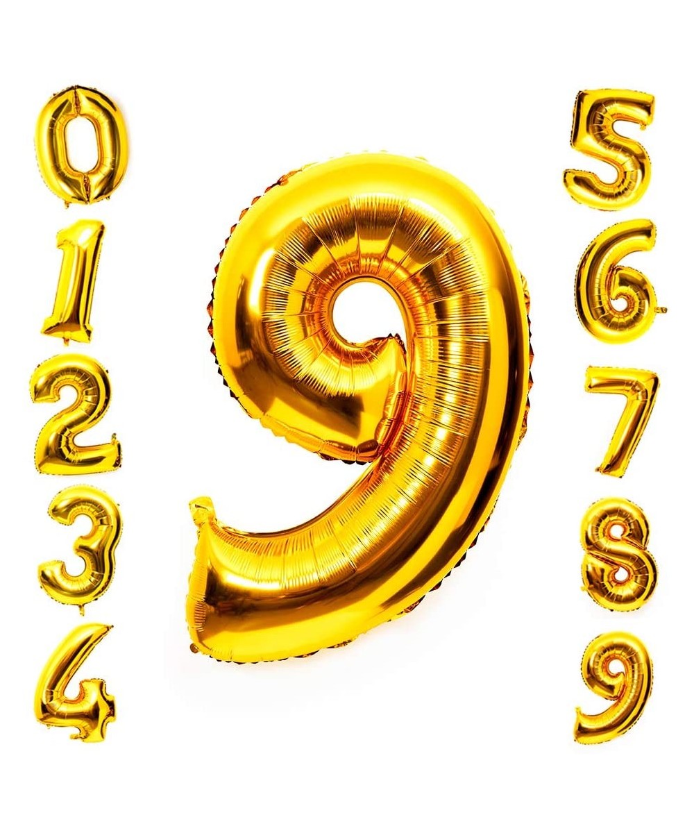 42 Inch Large Foil Helium Number Balloon Birthday Wedding Party 0-9 (Gold- 9) - Gold - CZ11OQYHL2N $6.07 Balloons