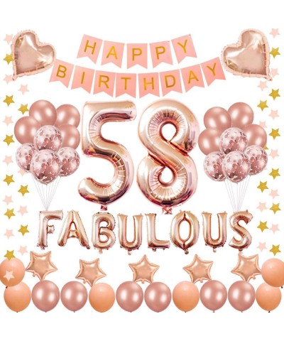 58TH Birthday Decorations - for 58 Years Old Birthday Party Supplies pink Happy Birthday Banner Rose Gold Confetti balloons N...