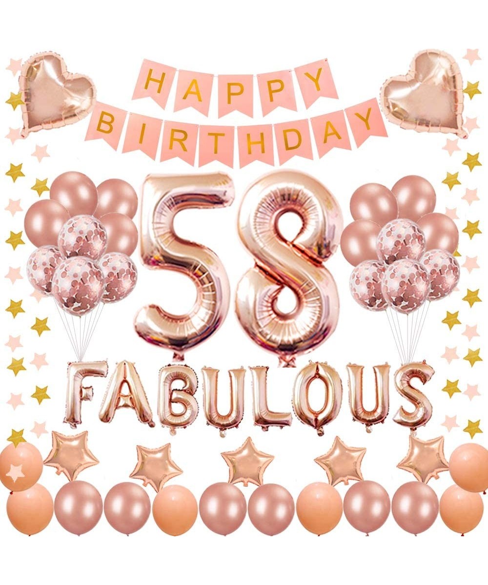 58TH Birthday Decorations - for 58 Years Old Birthday Party Supplies pink Happy Birthday Banner Rose Gold Confetti balloons N...