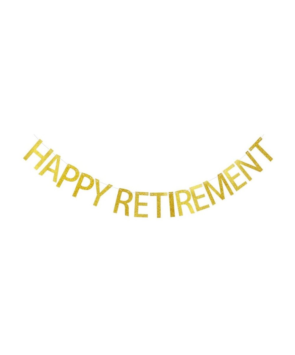 Happy Retirement Banner- Gold Glitter Letters Bunting- Retirement Party Decors - C618EQTG9NN $7.13 Banners & Garlands