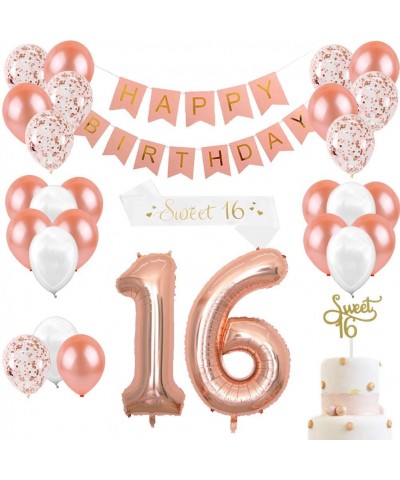 16th Birthday Decorations for Girls Sweet 16 Cake Topper and Satin Sash- Rose Gold Number 16 Balloons- Confetti Balloons and ...