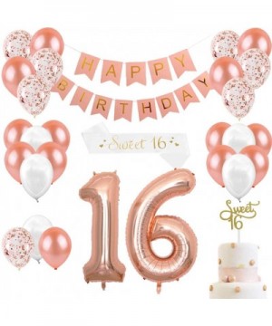 16th Birthday Decorations for Girls Sweet 16 Cake Topper and Satin Sash- Rose Gold Number 16 Balloons- Confetti Balloons and ...