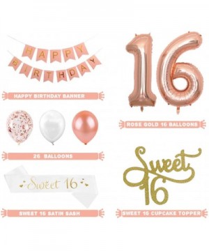 16th Birthday Decorations for Girls Sweet 16 Cake Topper and Satin Sash- Rose Gold Number 16 Balloons- Confetti Balloons and ...