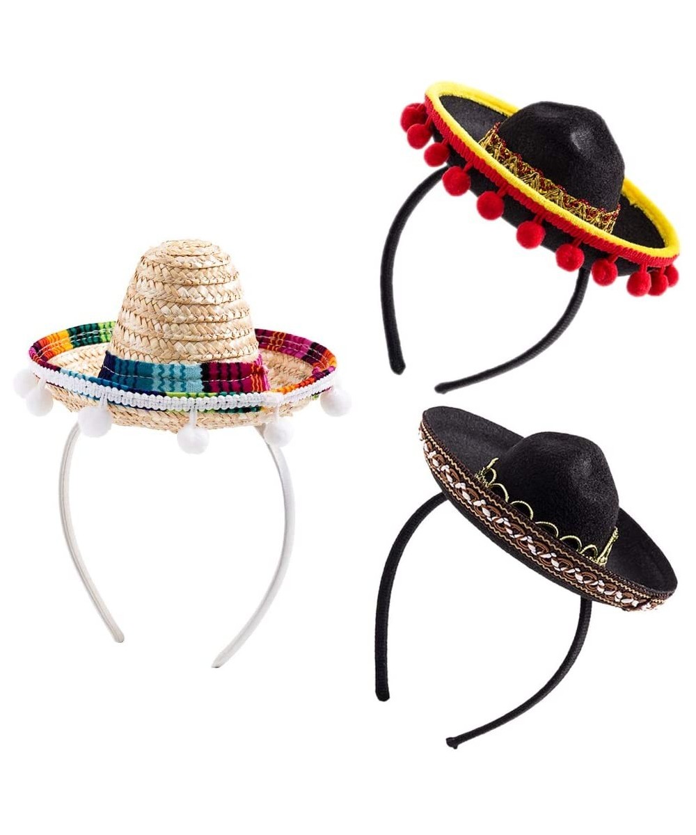 3Pcs Cinco De Mayo Sombrero Headband- Fiesta Sombrero Party Hats with Ball Fringe Decoration for Carnivals Festivals- Dia De ...