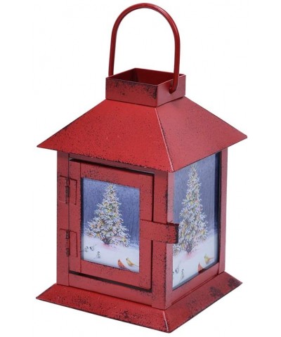 Wild Wings Christmas Tree LED Light Up Red 4 x 6 Inch Metal Decorative Coach Lantern - CO18IN7S49C $16.26 Candleholders