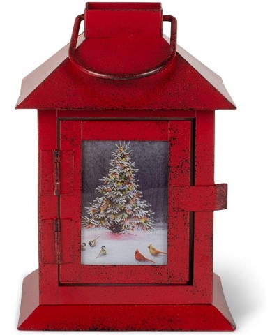Wild Wings Christmas Tree LED Light Up Red 4 x 6 Inch Metal Decorative Coach Lantern - CO18IN7S49C $16.26 Candleholders