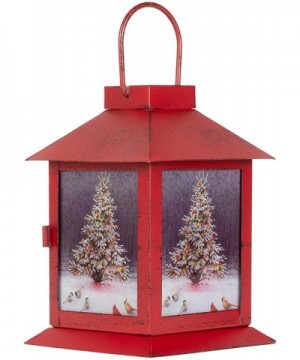 Wild Wings Christmas Tree LED Light Up Red 4 x 6 Inch Metal Decorative Coach Lantern - CO18IN7S49C $16.26 Candleholders