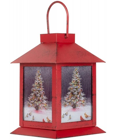 Wild Wings Christmas Tree LED Light Up Red 4 x 6 Inch Metal Decorative Coach Lantern - CO18IN7S49C $16.26 Candleholders