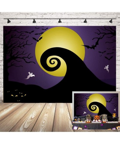 Durable Nightmare Before Christmas Themed Backdrop for Photography Halloween Pumpkin Horror Moon Night and Bat Background Vin...