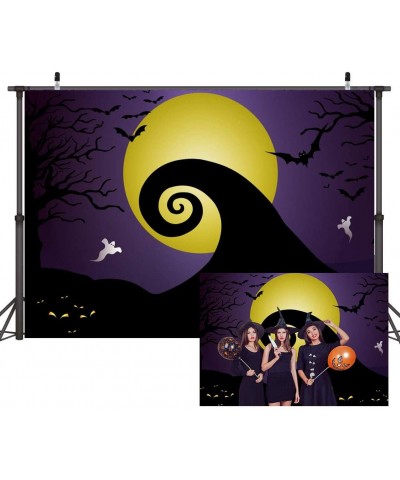 Durable Nightmare Before Christmas Themed Backdrop for Photography Halloween Pumpkin Horror Moon Night and Bat Background Vin...