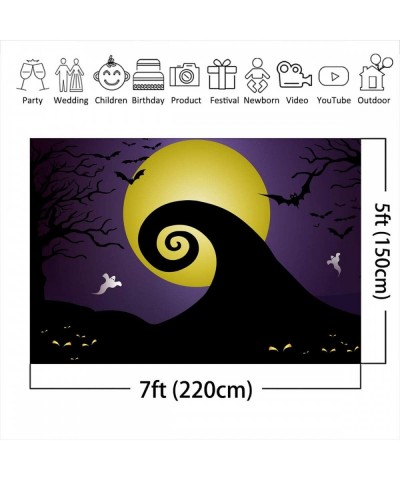 Durable Nightmare Before Christmas Themed Backdrop for Photography Halloween Pumpkin Horror Moon Night and Bat Background Vin...