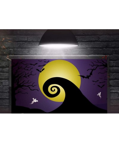 Durable Nightmare Before Christmas Themed Backdrop for Photography Halloween Pumpkin Horror Moon Night and Bat Background Vin...