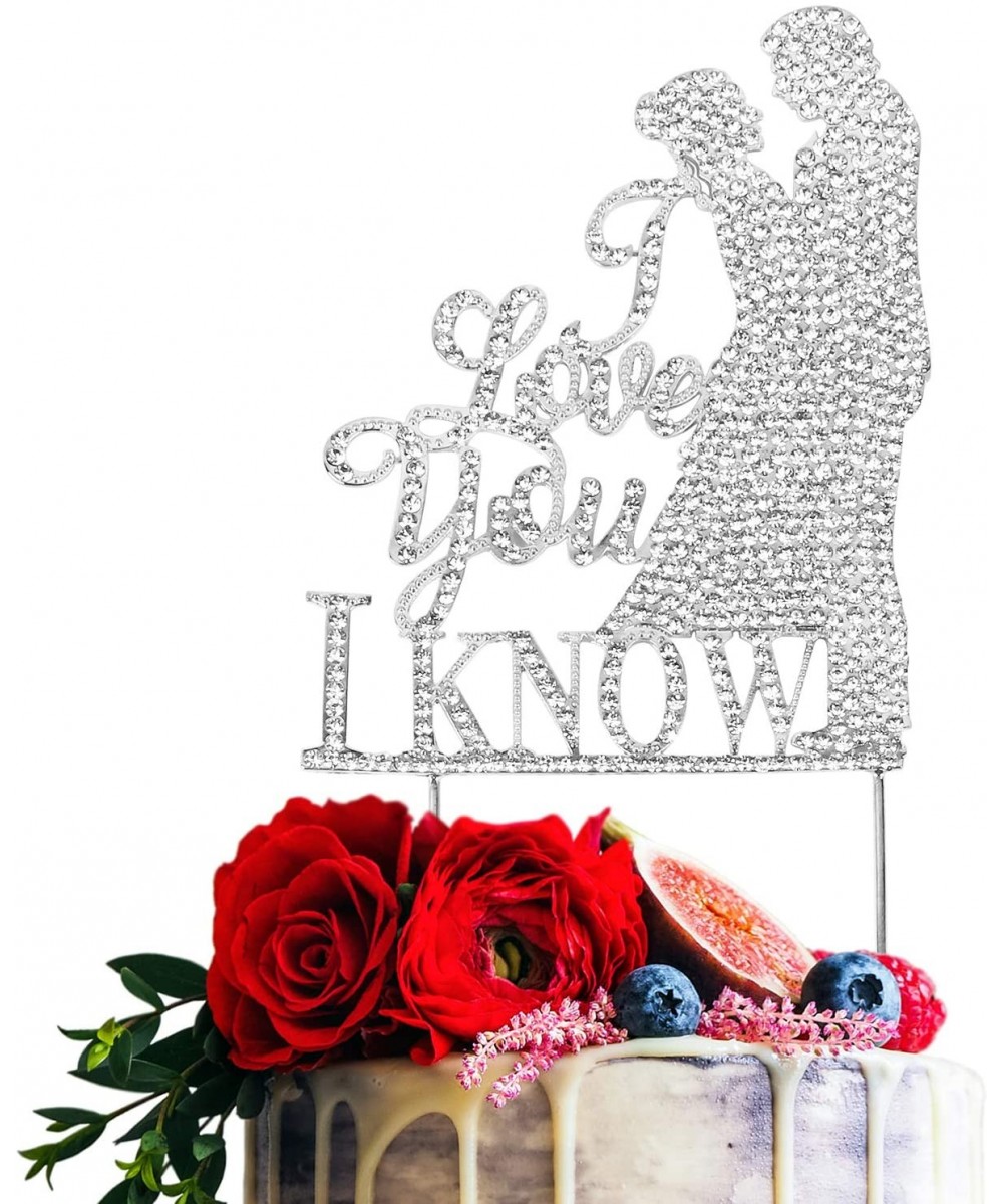 I Love You I Know Silver Rhinestone Crystal Cake Topper Couple Bride and Groom Silhouette Wedding Tying the Knot Party Decora...