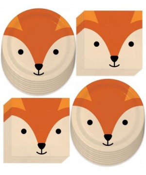 Fox Party Supplies - Woodland Animal Fox Face Paper Dessert Plates and Luncheon Napkins (Serves 16) - Woodland Animal Fox Fac...