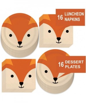 Fox Party Supplies - Woodland Animal Fox Face Paper Dessert Plates and Luncheon Napkins (Serves 16) - Woodland Animal Fox Fac...