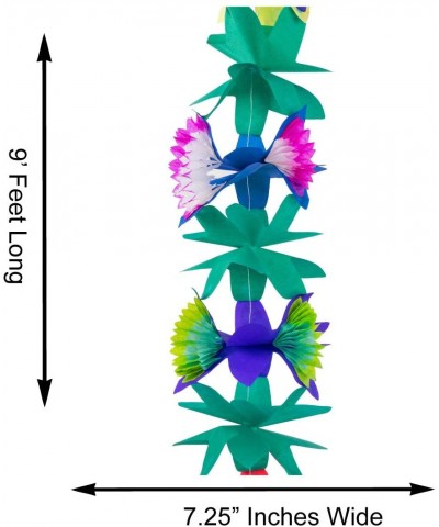 9 Foot Paper Garland Tropical Hibiscus Decorations- Multicolored Tissue Flower Leaves Banner for Luau Party- Birthday- Hawaii...