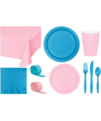 Party Bundle Bulk- Tableware for 24 People Classic Pink and Turquoise Blue- 2 Size Plates Napkins- Paper Cups Tablecovers and...