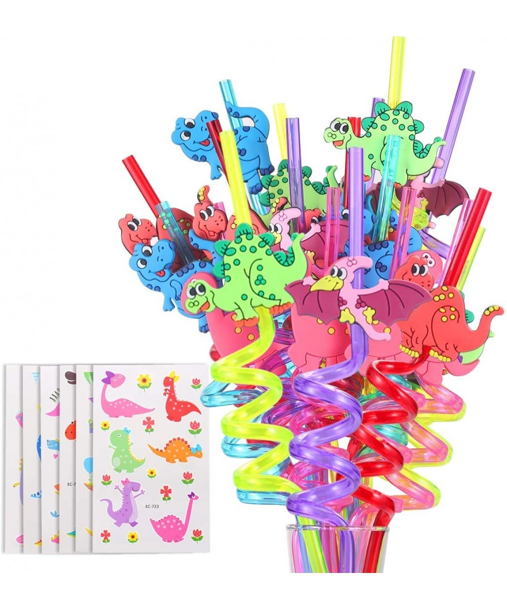 Reusable Dinosaur Drinking Plastic Straws + Dinosaur Temporary Tattoos for Kids - Dinosaur Birthday Party Supplies - Rainbow ...