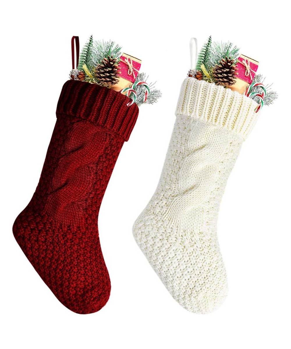 Unique Burgundy and Ivory White Knit Christmas Stockings 14" Pack of 2 - Burgundy and Ivory - C012NSF87GE $13.96 Stockings & ...