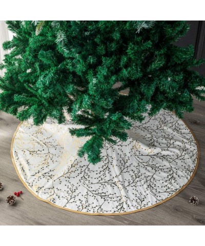 White Plush Tree Skirt with Gold Tree Print Holiday Party Decoration 48inch - Golden Fruit - CO19C75HSA2 $30.01 Tree Skirts