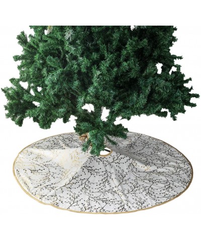 White Plush Tree Skirt with Gold Tree Print Holiday Party Decoration 48inch - Golden Fruit - CO19C75HSA2 $30.01 Tree Skirts