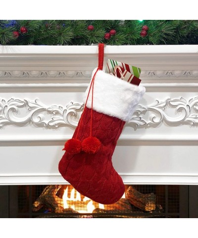 Cable Knit Christmas Stockings- 16 Inches Plush Faux Fur Cuff Knitted Xmas Stocking for Family Holiday Decorations (1- Red) -...