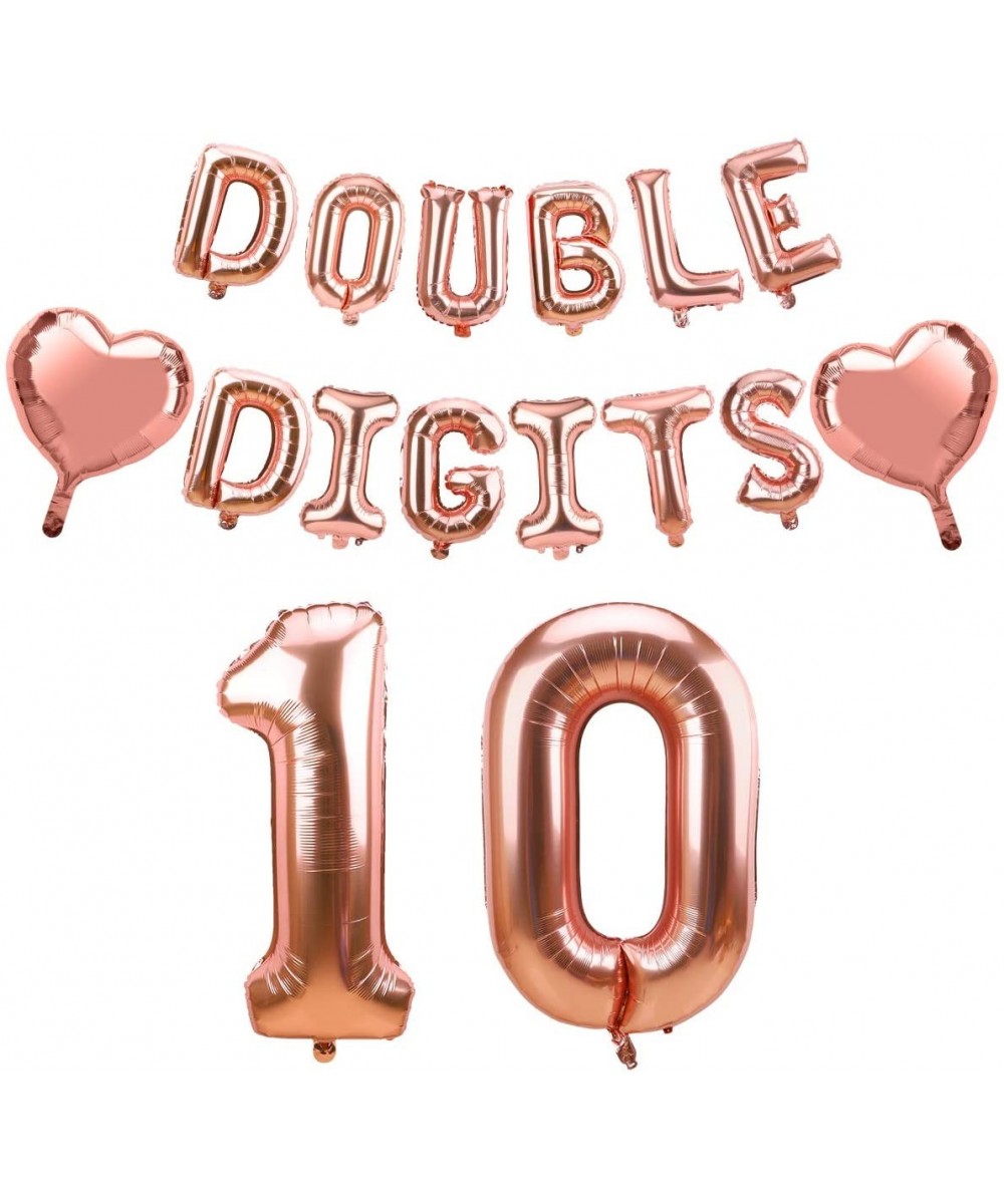 Double Digits Birthday Decorations- Happy 10th Birthday Balloons Banner for Girls- Rose Gold Double Digits 10 Year Old Birthd...