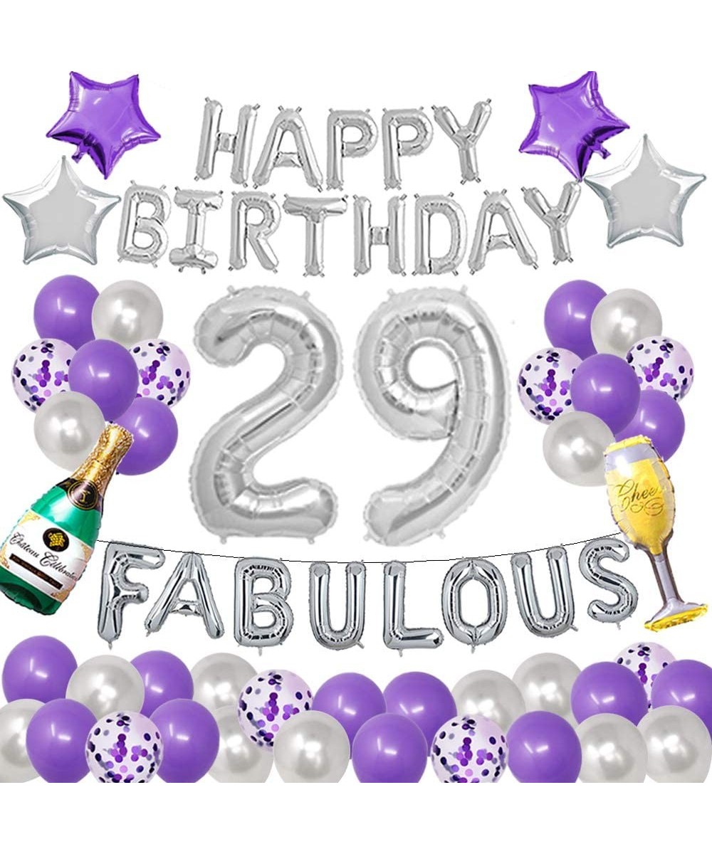 Happy 29TH Birthday Party Decorations Pack-Purple Silver Theme 32inch Silver Foil Number 29 Confetti and Latex Balloons 16inc...