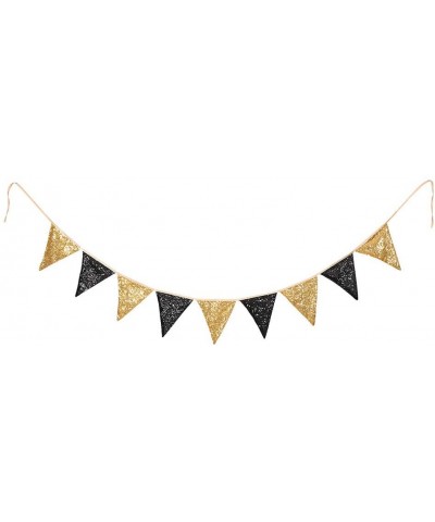 Black and Gold Sequin Bunting- Multicolor Fabric Triangle Flag Bunting for Party-Wedding Sequin Bunting/Garland- Outdoor Bunt...