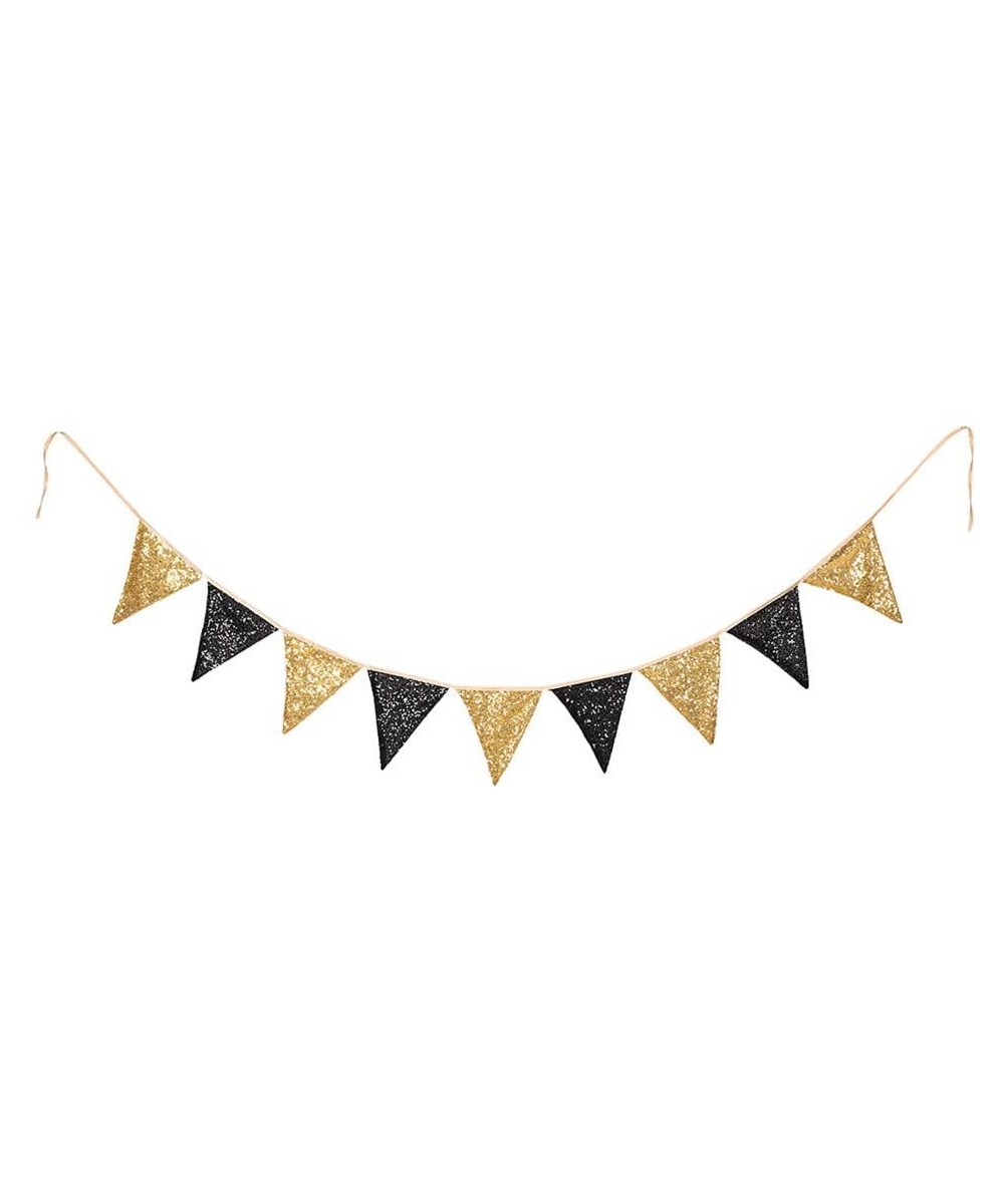 Black and Gold Sequin Bunting- Multicolor Fabric Triangle Flag Bunting for Party-Wedding Sequin Bunting/Garland- Outdoor Bunt...