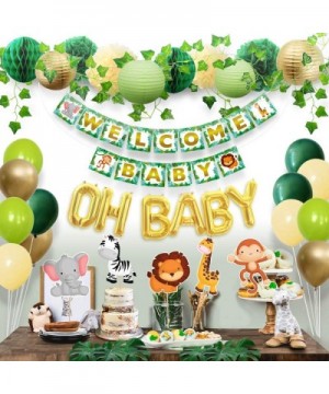 Jungle Theme Safari Baby Shower Decorations with Banner- Animal Centerpieces- Tropical Leaves- Greenery Garland- Lantern- Pom...